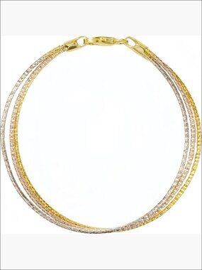 925 Sterling Silver Tri-color Diamond-Cut Link Chain Bracelet, Stackable